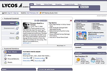 Lycos website in 2006