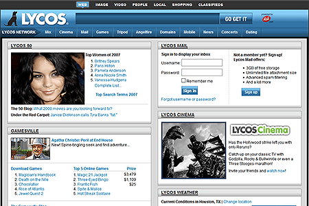 Lycos website in 2007