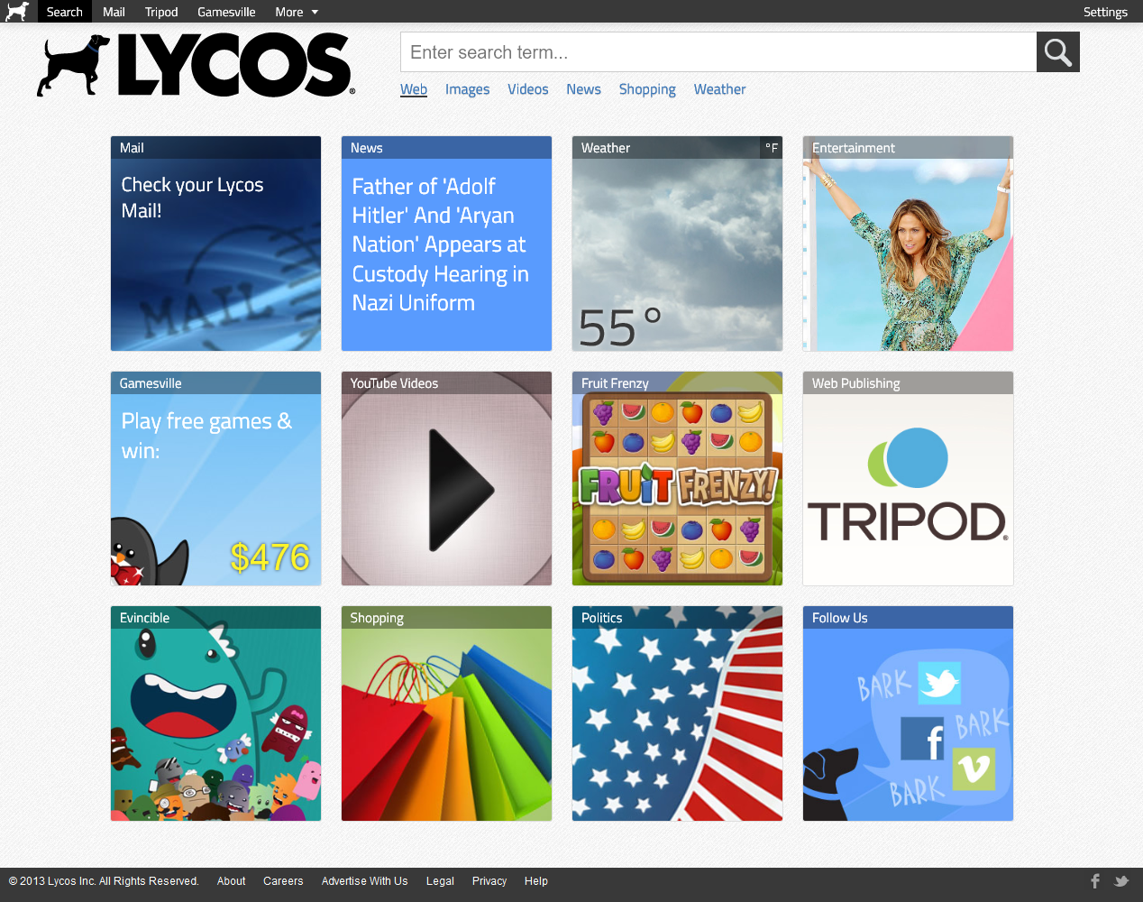 Lycos website in 2013