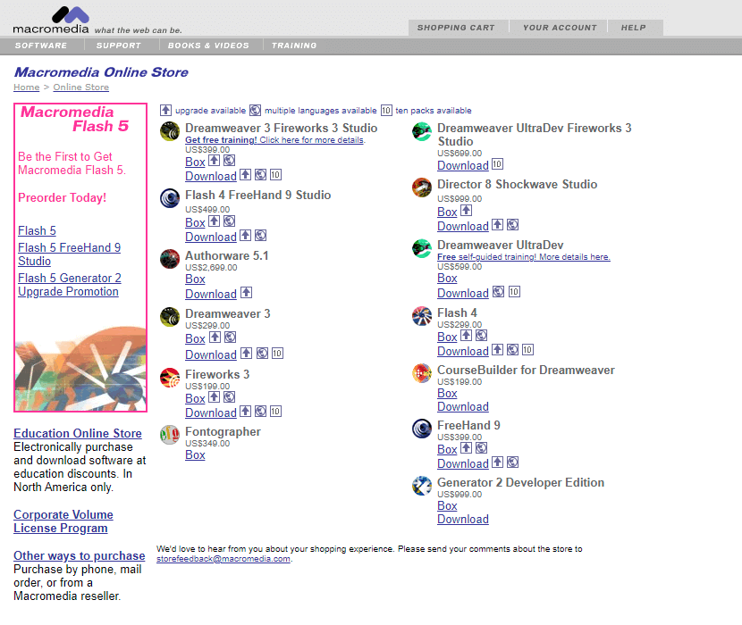 Macromedia Online Store in 2000