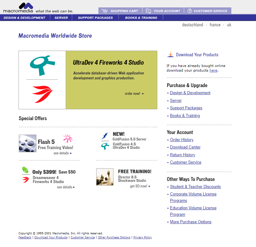 Macromedia Worldwide Store in 2001