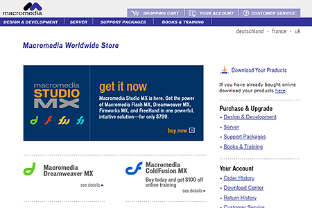Macromedia Worldwide Store website in 2002