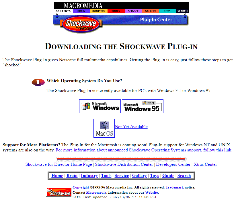 Macromedia website in 1995