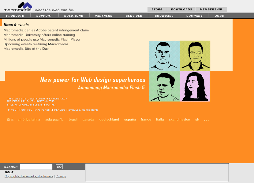 Macromedia website in 2000