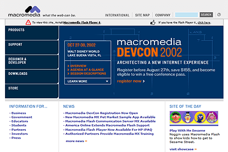 Macromedia website in 2002
