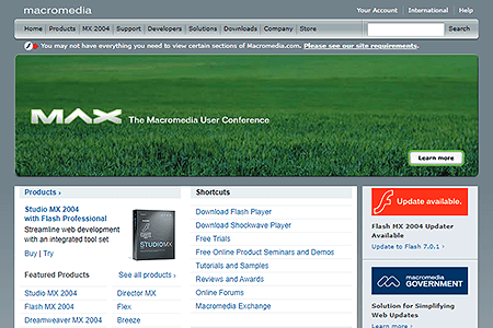 Macromedia website in 2003