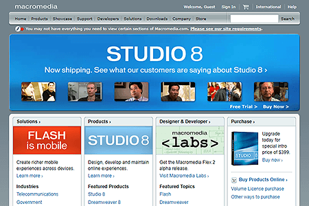 Macromedia website in 2005