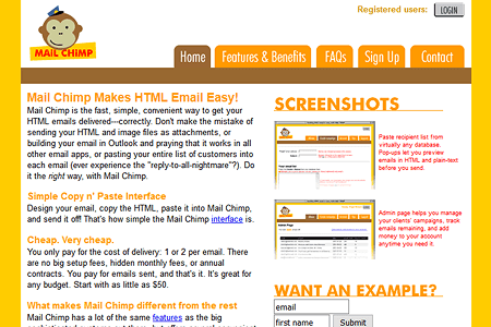Mailchimp website in 2001