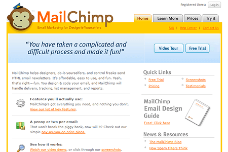 Mailchimp website in 2005