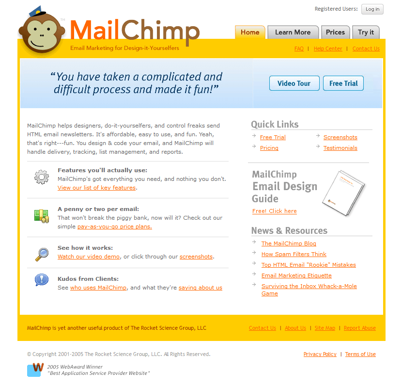 Mailchimp website in 2005