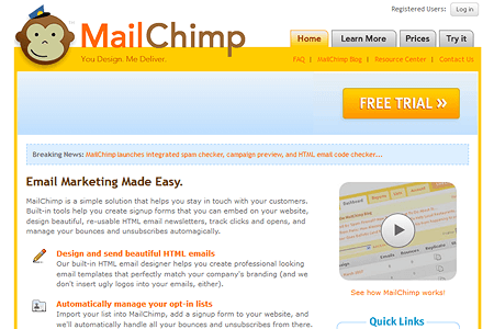 Mailchimp website in 2007