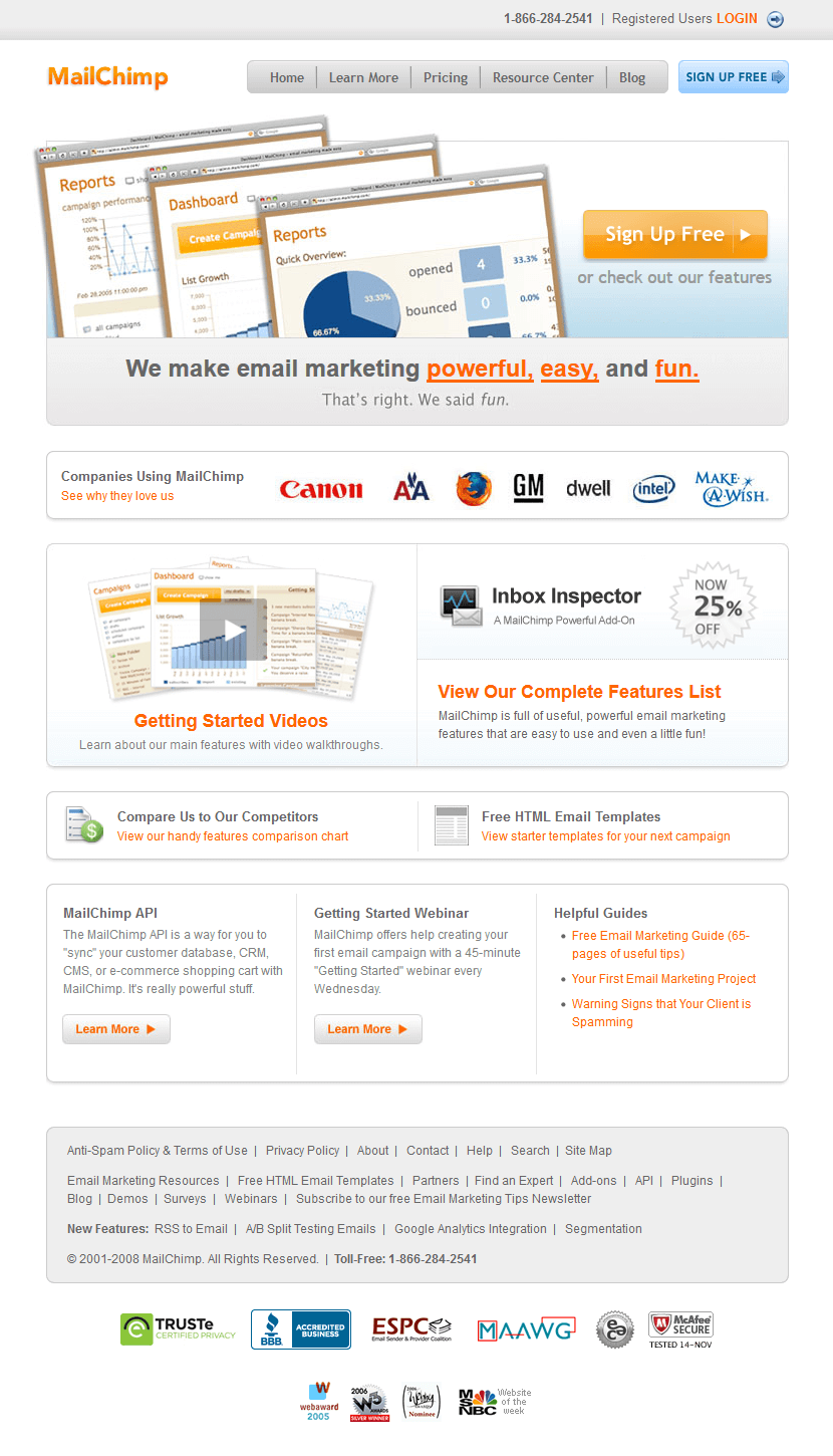 Mailchimp website in 2008