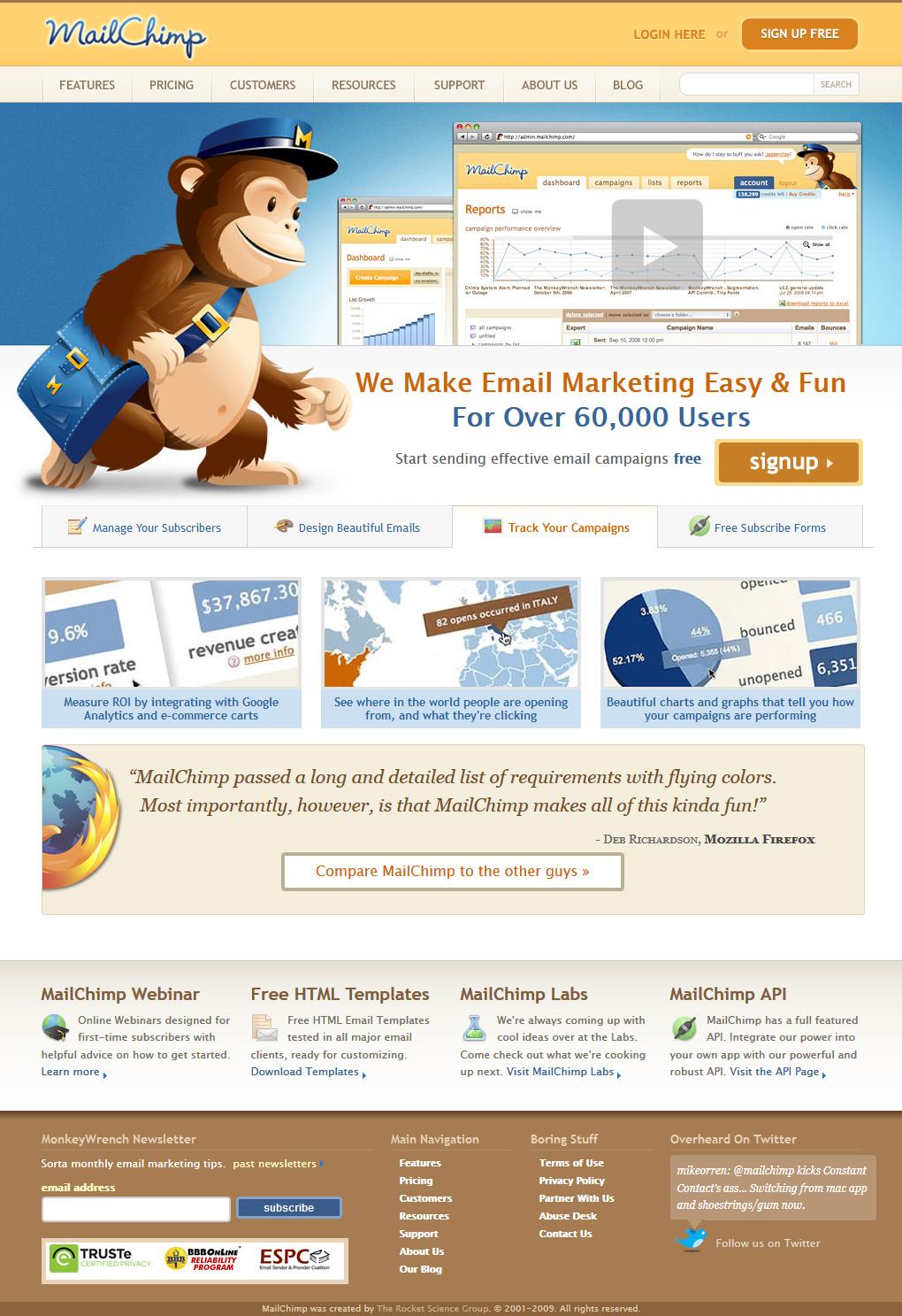 Mailchimp website in 2009