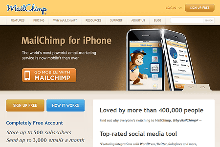 Mailchimp website in 2010