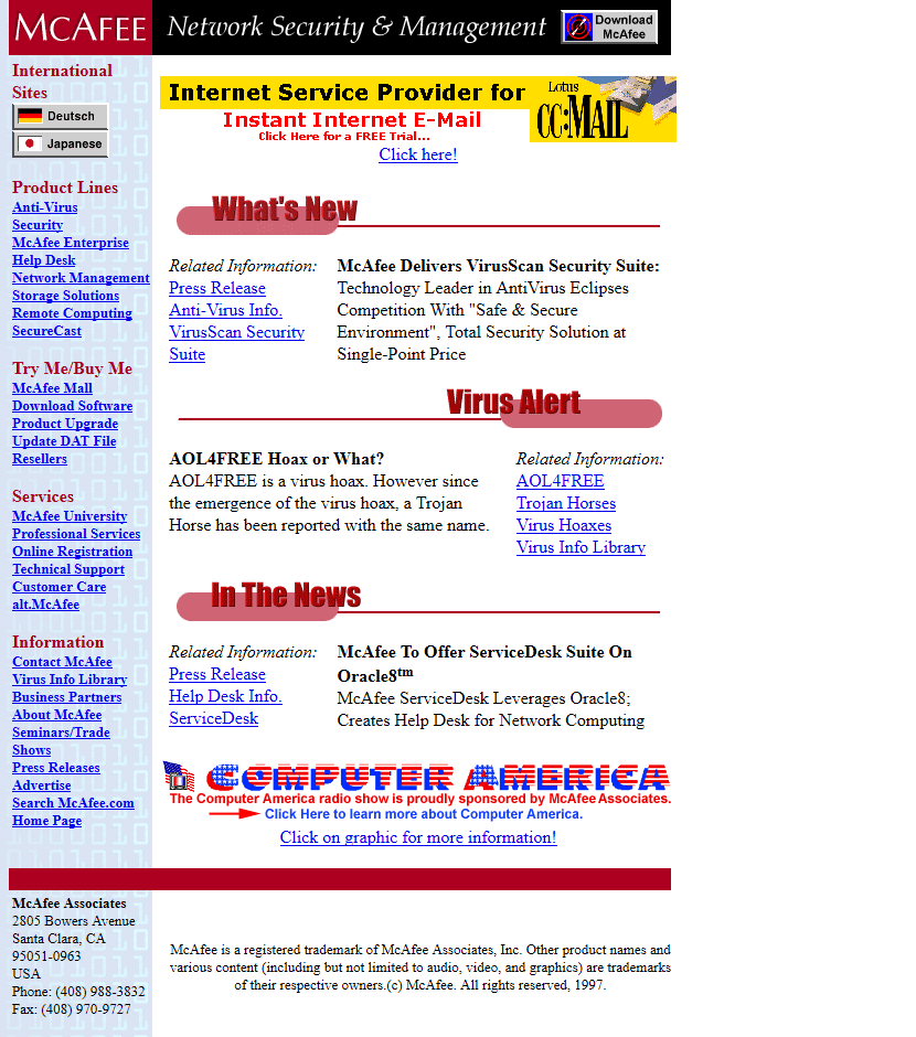 McAfee website in 1997