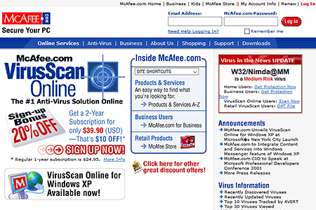 McAfee website in 2001