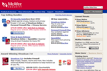 McAfee website in 2003