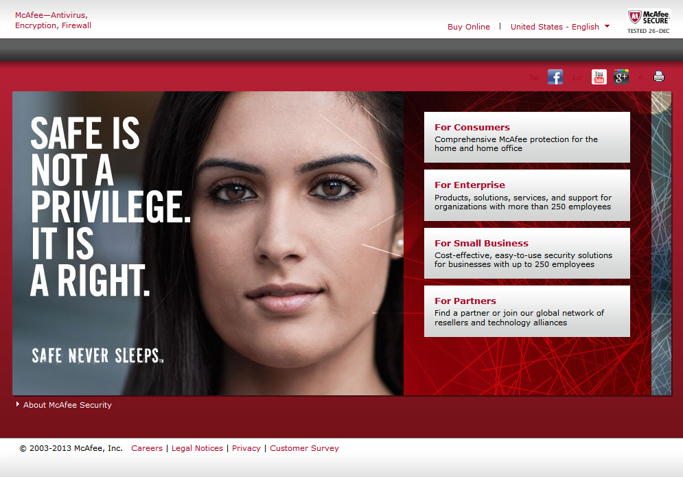 McAfee website in 2013