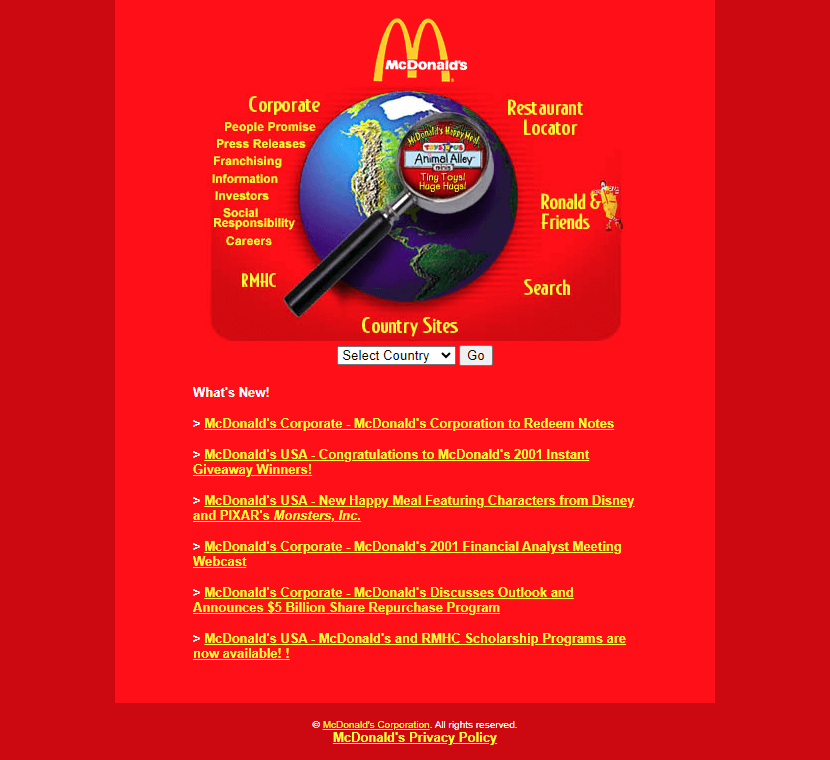 McDonald’s website in 2001