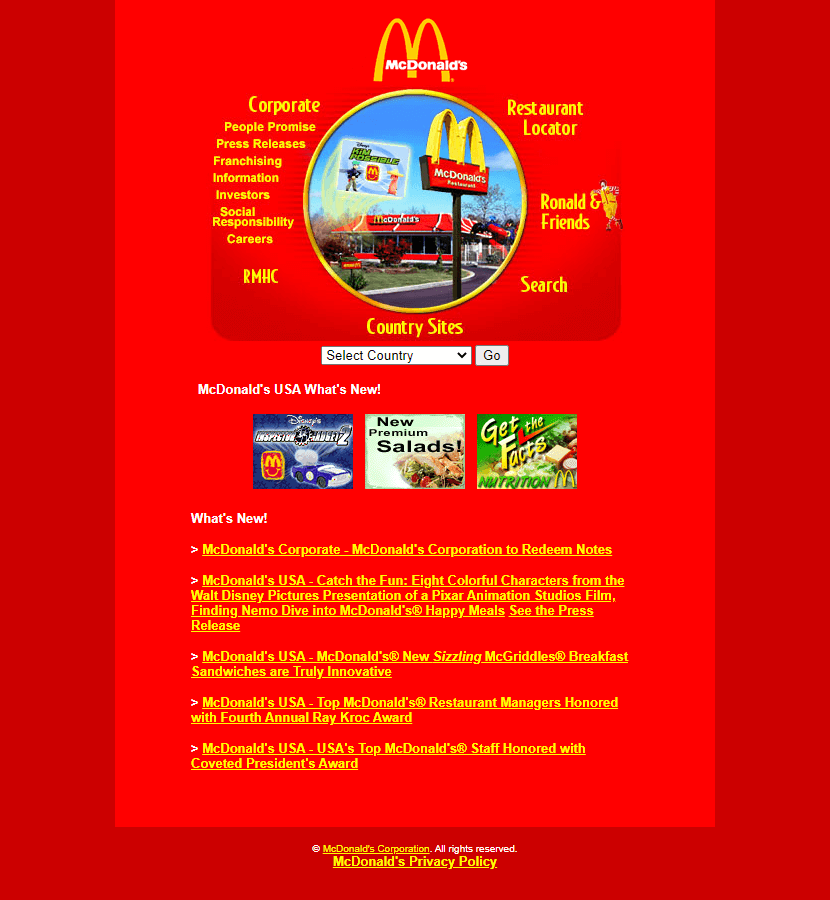 McDonald's website in 2003