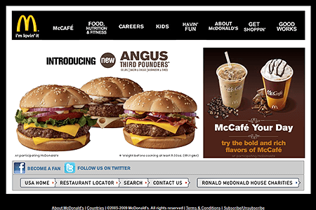 McDonald's website in 2009