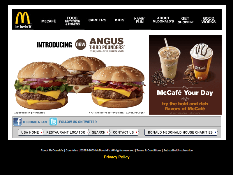 McDonald's website in 2009
