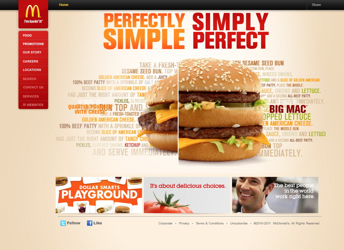 McDonald’s website in 2011