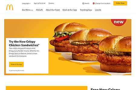 McDonald's website in 2021