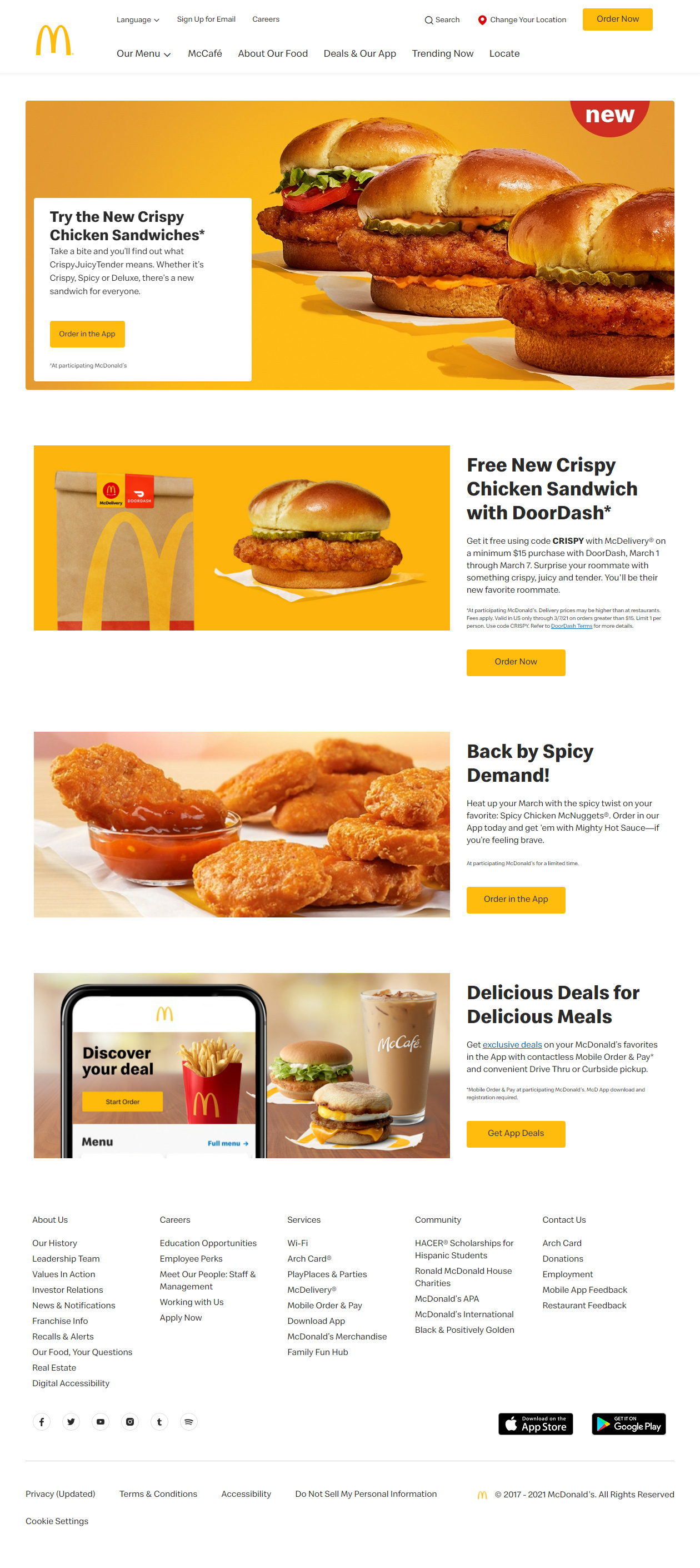 McDonald’s website in 2021
