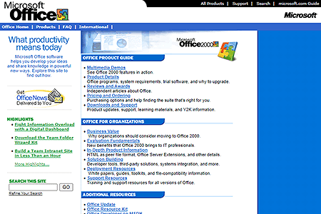 Microsoft Office website in 1999