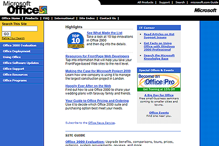 Microsoft Office website in 2000