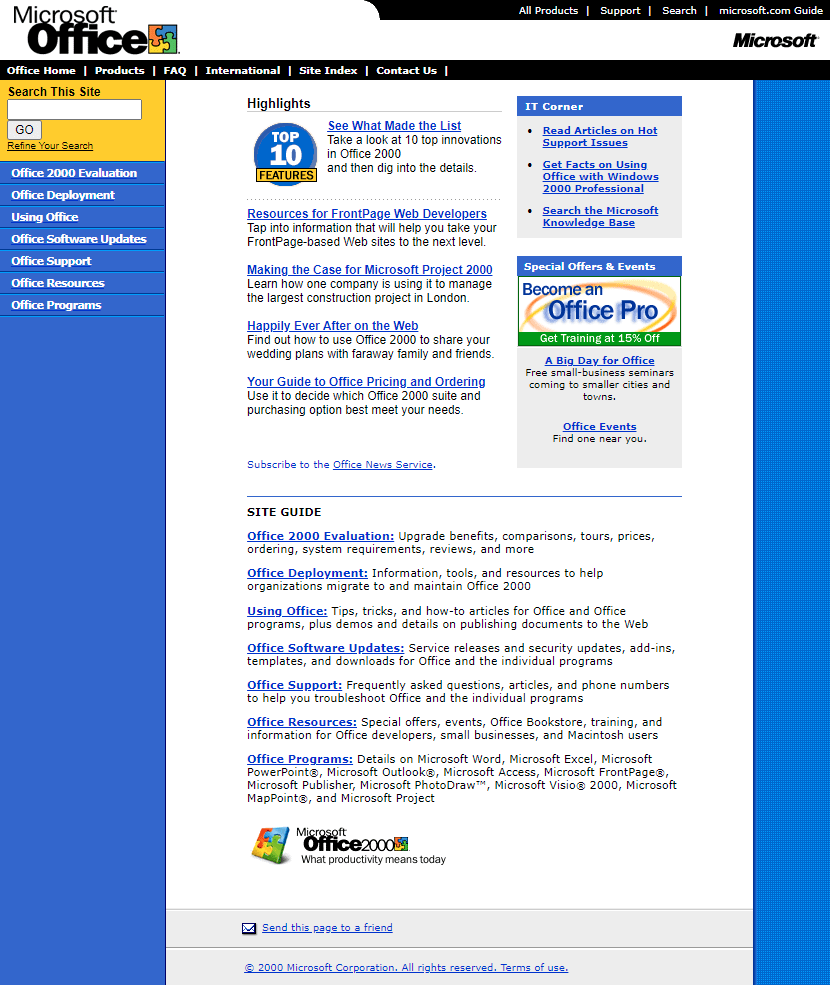 Microsoft Office website in 2000