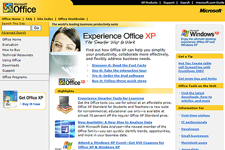 Microsoft Office website in 2001