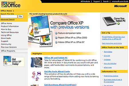 Microsoft Office website in 2002