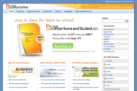 Microsoft Office website in 2009