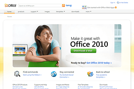 Microsoft Office website in 2010