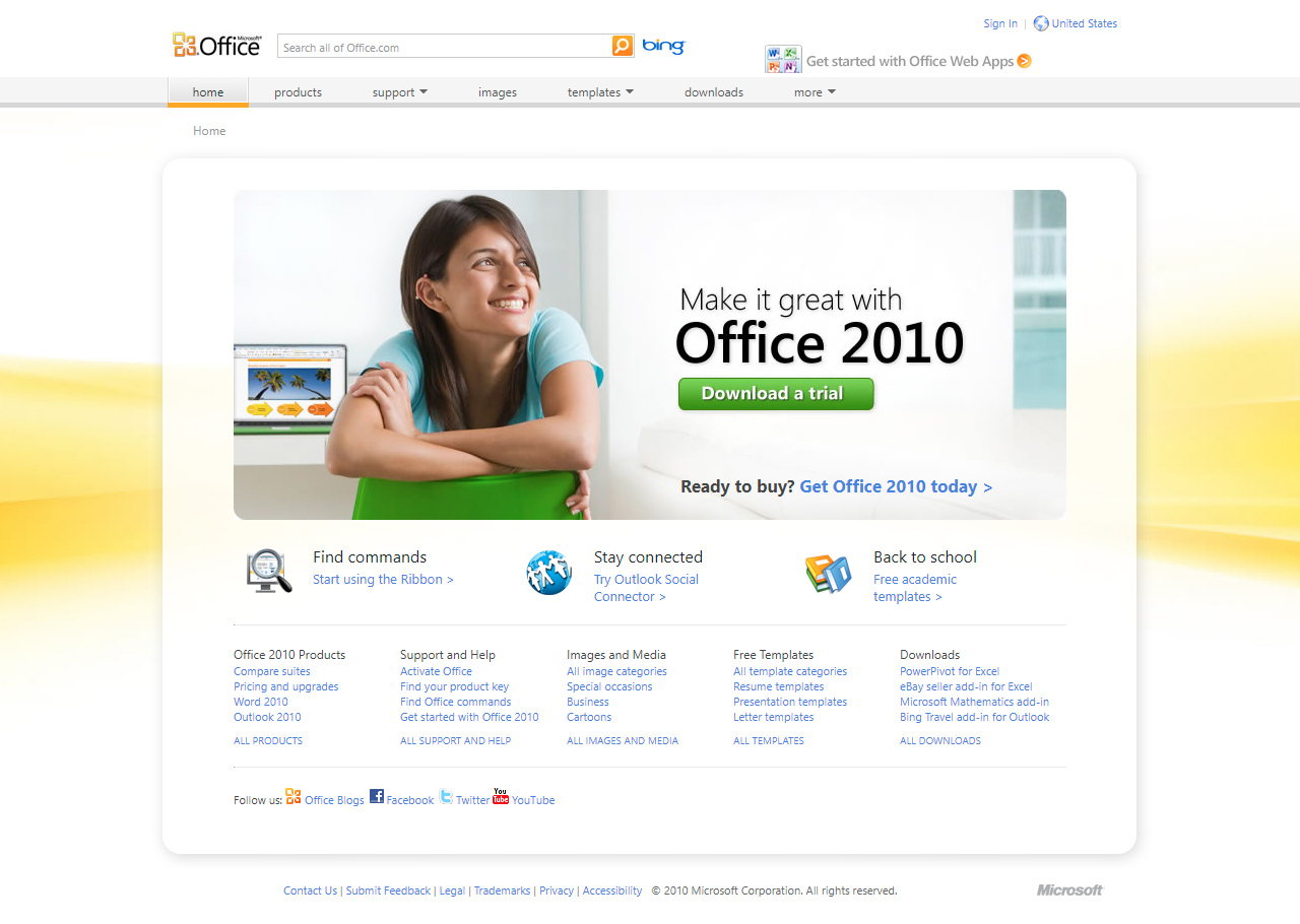Microsoft Office website in 2010