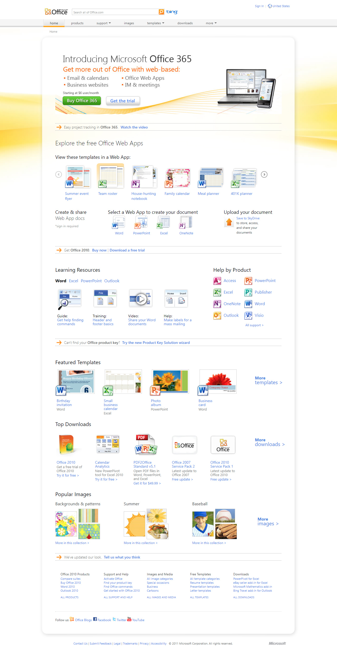 Microsoft Office website in 2011