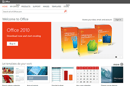 Microsoft Office website in 2012