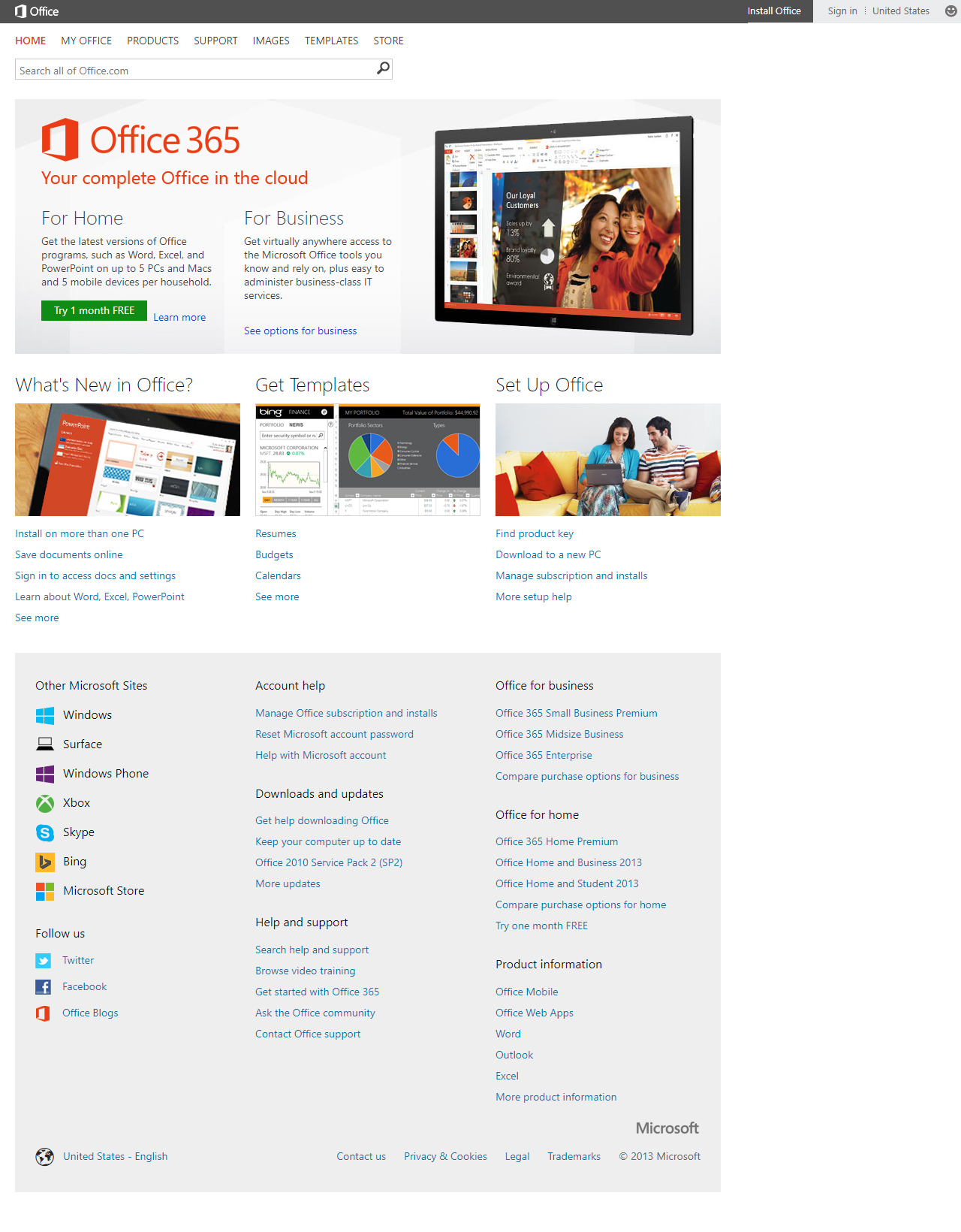 Microsoft Office website in 2013