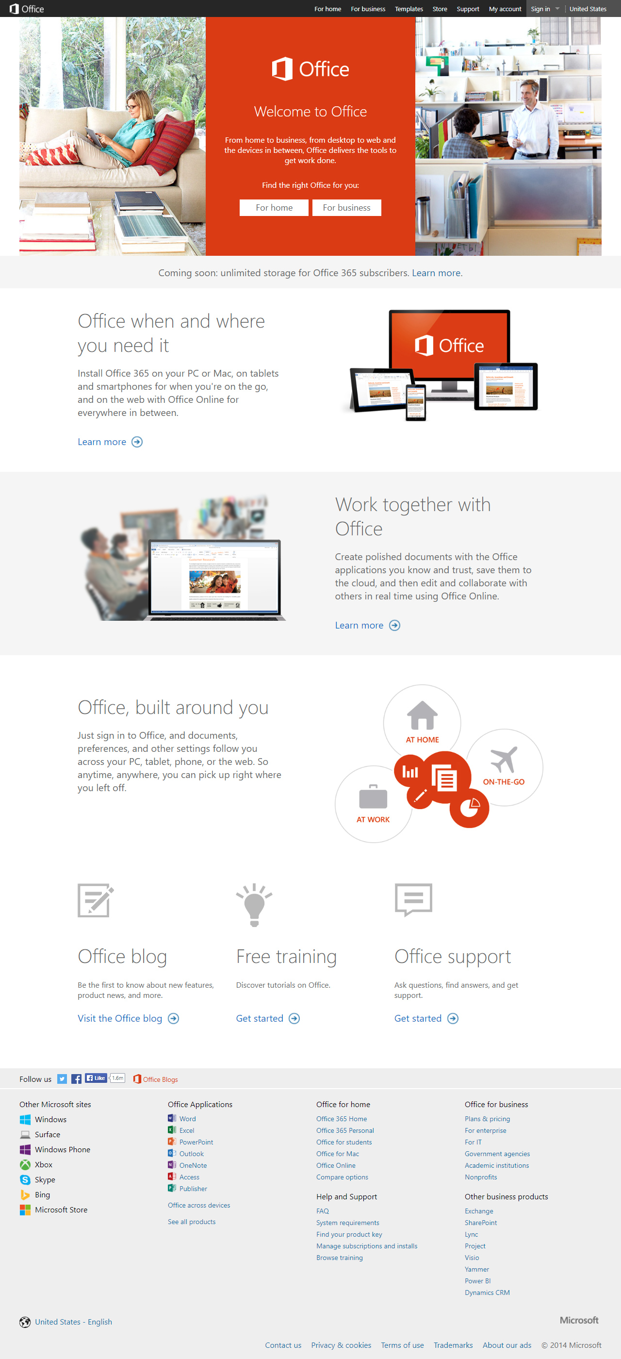 Microsoft Office website in 2014