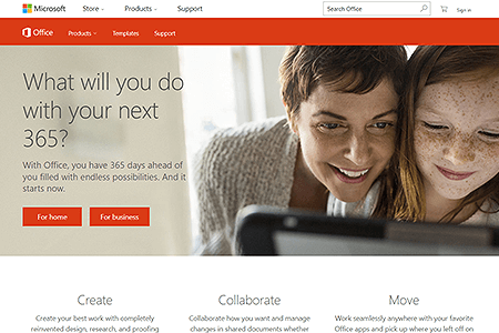 Microsoft Office website in 2016