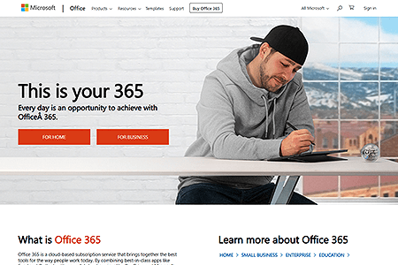 Microsoft Office website in 2018