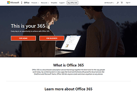 Microsoft Office website in 2019