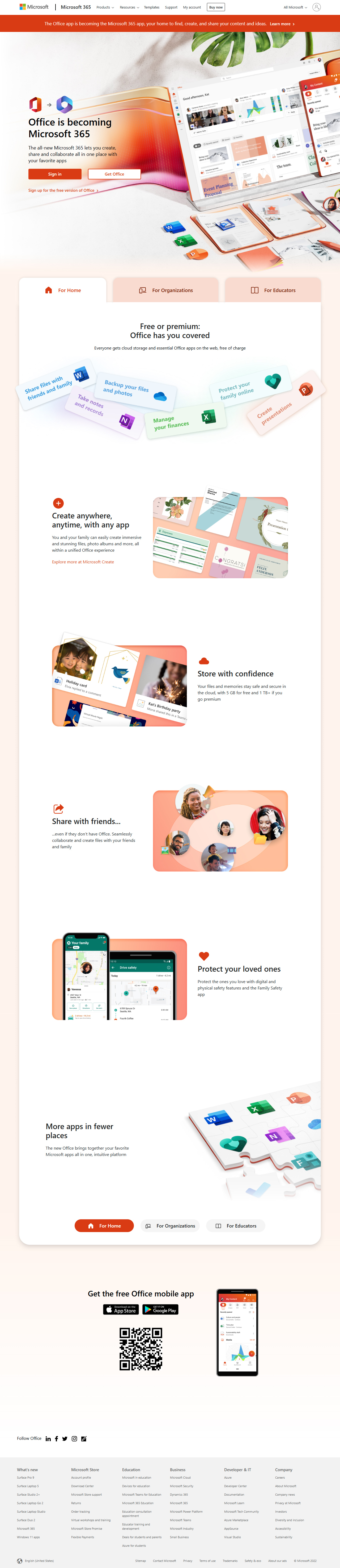 Microsoft Office website in 2022
