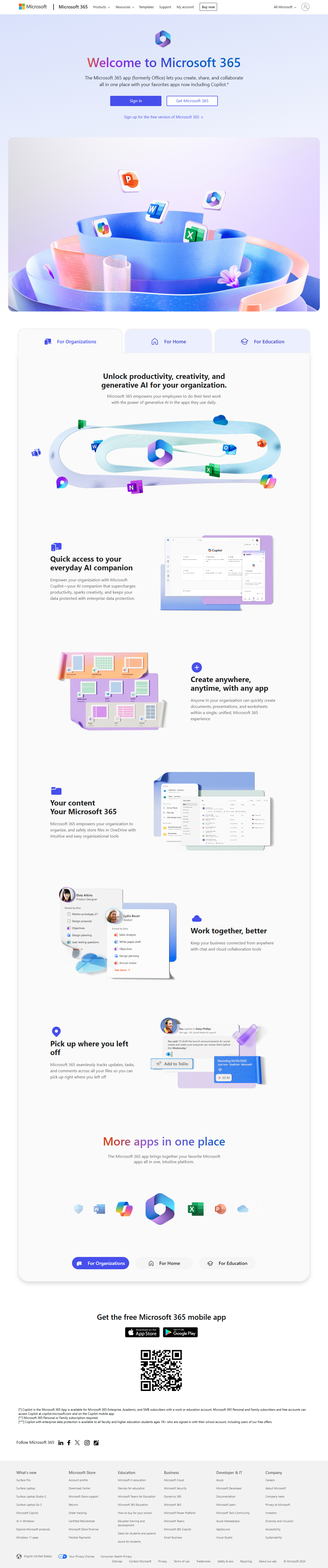 Microsoft Office website in 2024