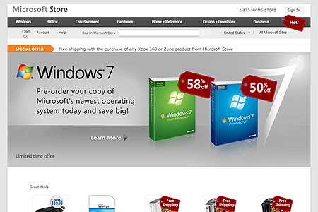Microsoft Store website in 2009