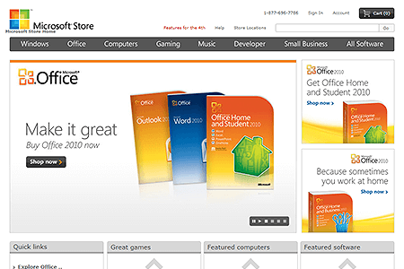 Microsoft Store website in 2010