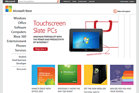 Microsoft Store website in 2011