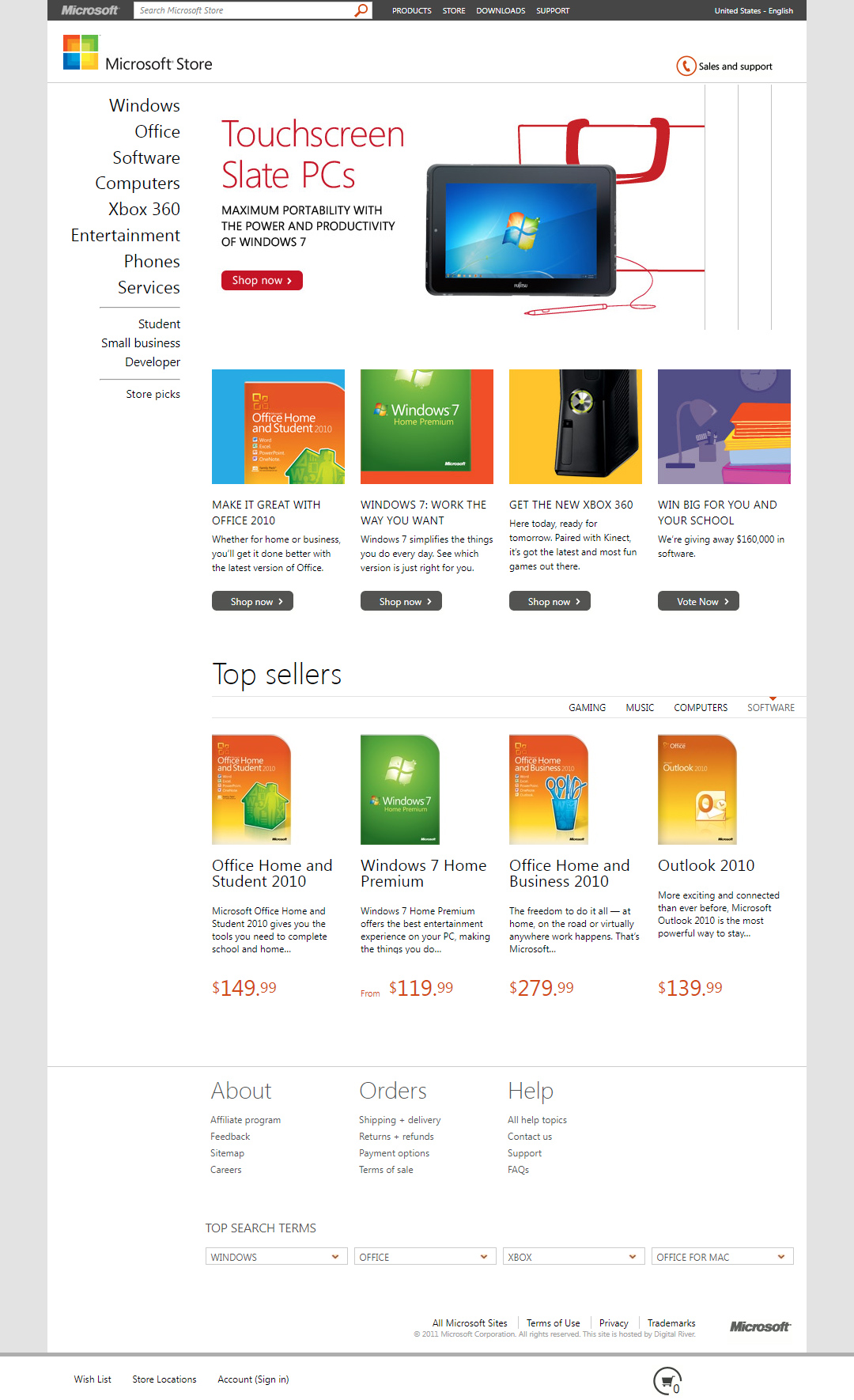 Microsoft Store website in 2011